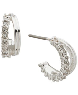 2-Pc. Cubic Zirconia Silver-Tone Round and Baguette Earrings Set