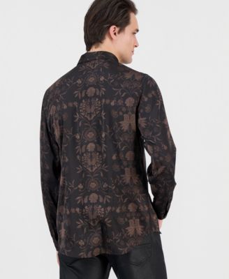 Men's Charm Heritage Scroll Long-Sleeve Button-Front Shirt