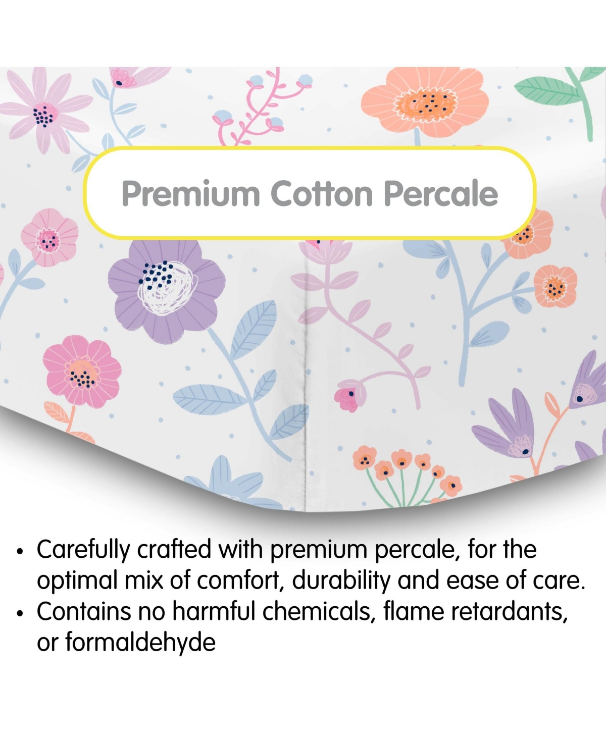 BreathableBaby Cotton Percale Fitted Sheet, For 52" x 28"/132 71 cm Crib & Toddler Bed Mattress (2-Pack)