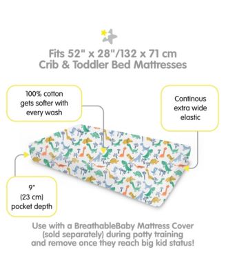 Cotton Percale Fitted Sheet, For 52" x 28"/132 x 71 cm Crib & Toddler Bed Mattress (2-Pack)