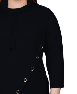 Women's Plus Size Grommet Hem 3/4 Sleeve Top