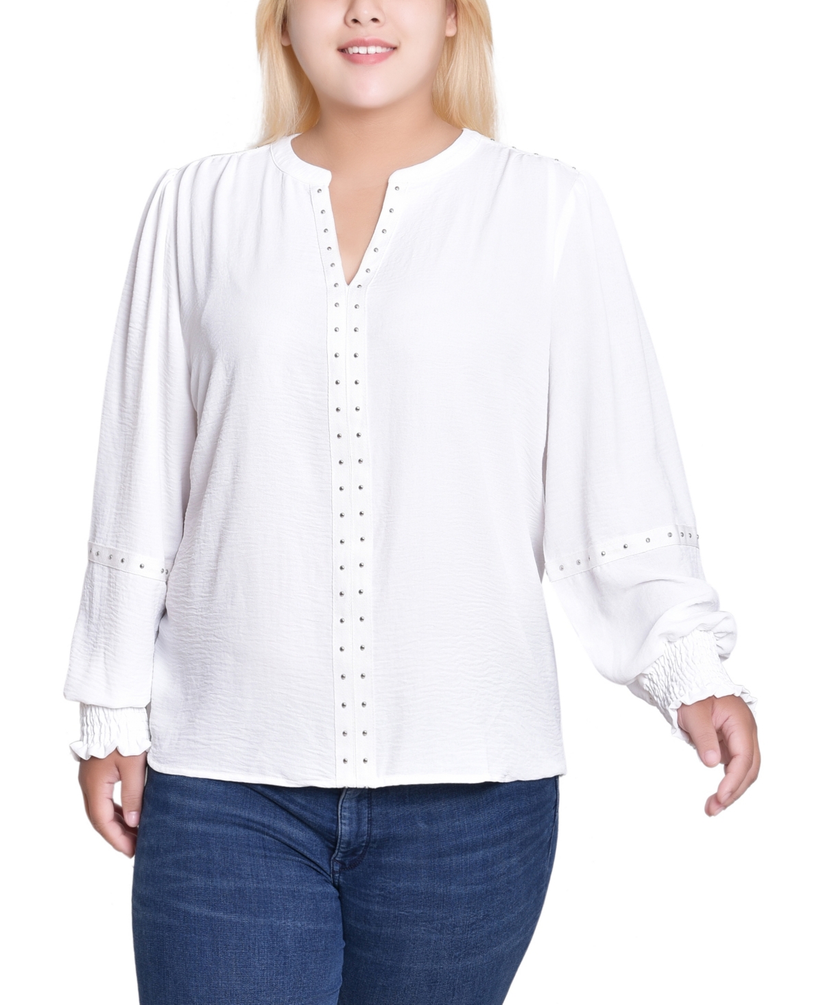 Ny Collection Women's Plus Long Sleeve Studded Blouse