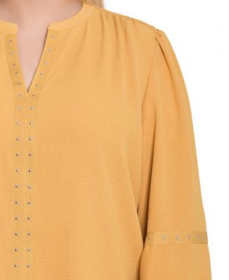 Women's Plus Size Long Sleeve Studded Blouse Top