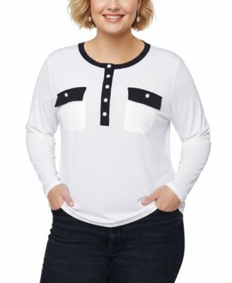 Women's Plus Size Long Sleeve Contrast Detail Top