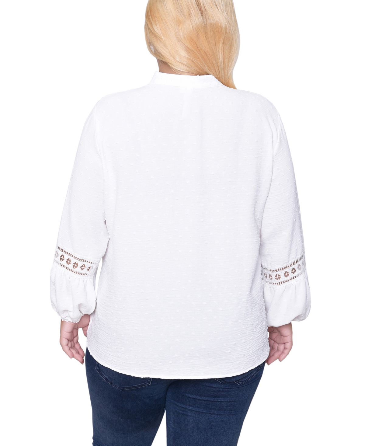 Ny Collection Women's Plus Size Crochet Trim Long Sleeve Blouse Top In White