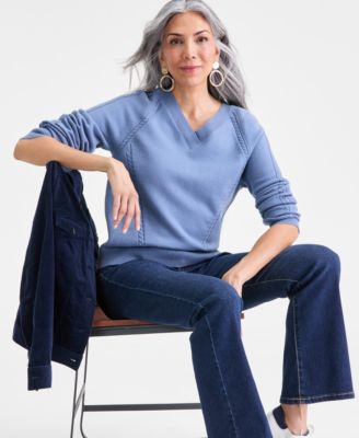 Women's Cable-Knit V-Neck Sweater, Macy's Exclusive