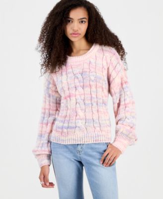 Juniors' Chunky Cable-Knit Crewneck Sweater