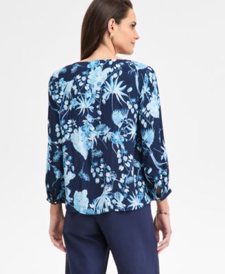 Petite Printed Cowl Neck Top, Macy's Exclusive