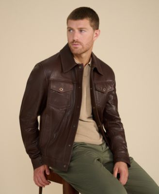 Men's Leather Jacket, Brown, Created for Macy's