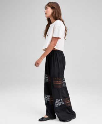 Women's Pull-On High-Rise Lace-Inset Pants, Macy's Exclusive 