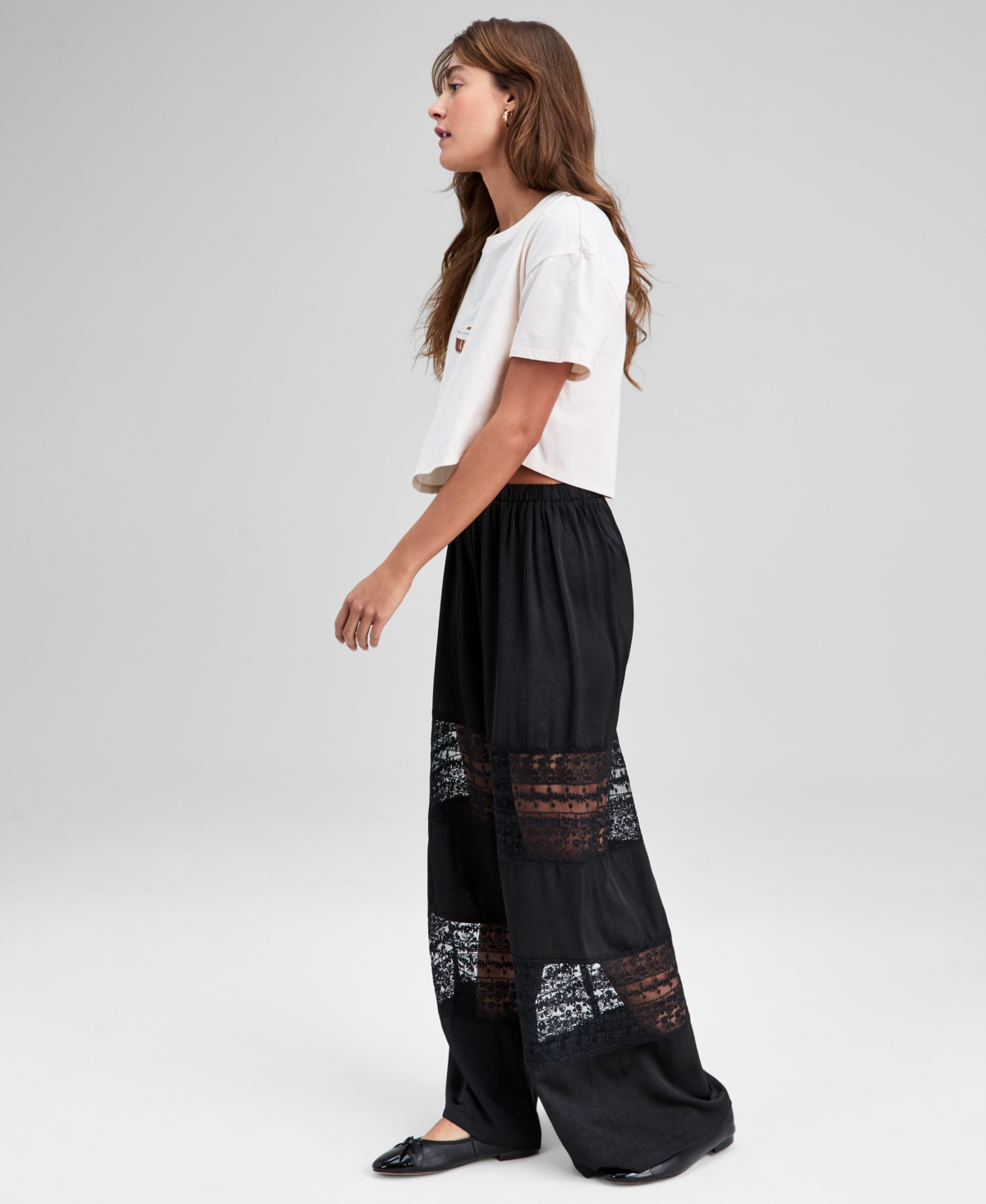 And Now This Women's Pull-on High-rise Lace-inset Pants, Macy's Exclusive In Black