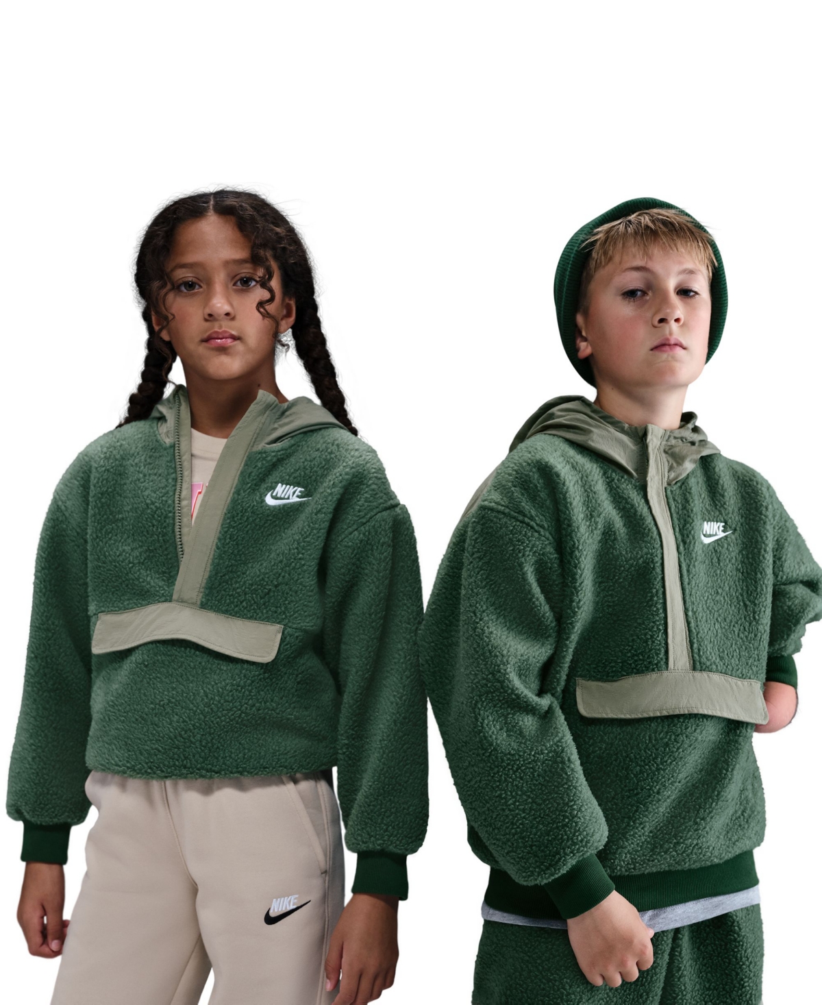 Nike Sportswear Club Fleece Big Kids' Loose 1/4-zip Hoodie In Green
