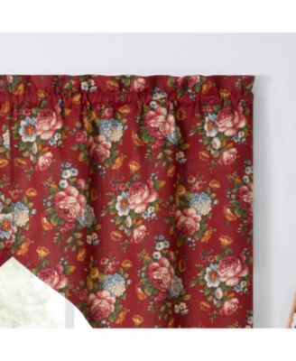 Ellis Bella Rose Stylish Medium Scale Printed Floral Pattern 1.5" Rod Pocket Tailored Swag 56"x36" Red