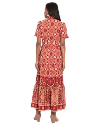 Women's Ruffle Neck Tiered Maxi Dress