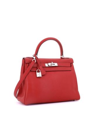Kelly 28 Handbag Red Togo with Palladium Hardware