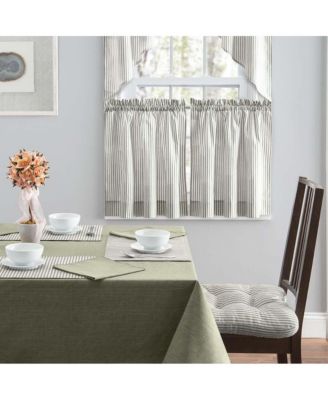 Plaza Classic Ticking Stripe Printed on 1.5" Rod Pocket Natural Ground Tailored Swag 56" x 36" Sage