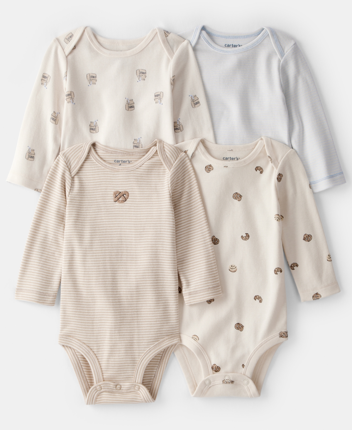 Carter's Baby Boys Or Baby Girls 4-pack Snack Time Long-sleeve Bodysuits Set In White