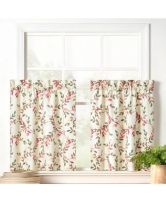 Ellis Vintage Stylish Medium Scale Printed Vine Pattern 1.5" Rod Pocket Tier 56"x36" Pecan