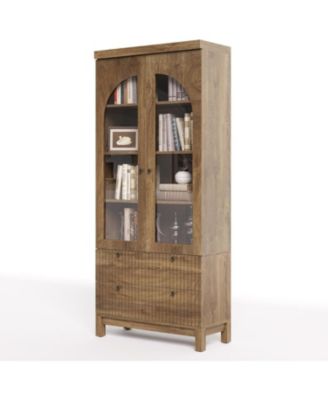 Farmhouse Kitchen Pantry, Free-Standing Wooden Pantry Cabinet, Space Saving Storage Shelf with Two Drawers