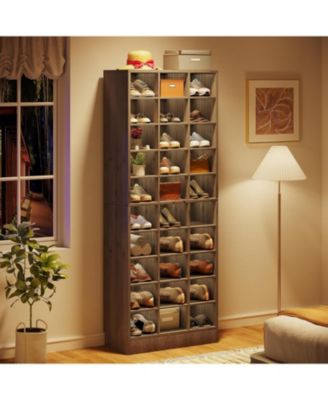 10-Tier Wooden Shoe Storage Cabinet with 30 Cubbies, Freestanding Tall Shoe Rack Organizer