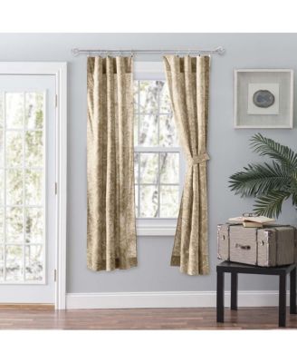 Lexington Leaf Pattern on Colored Ground Curtain Pair with Ties 56"x63" Tan