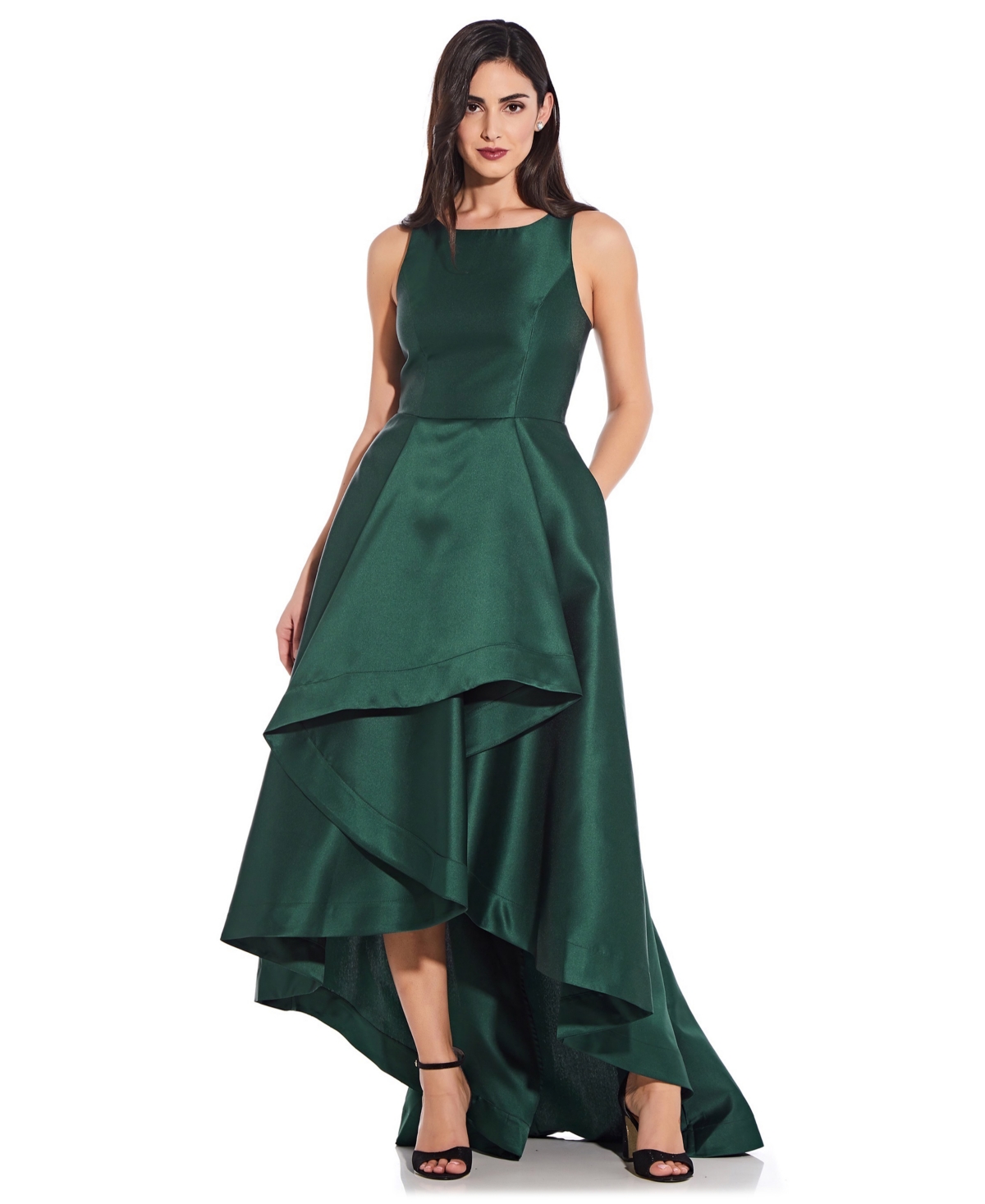 Adrianna Papell High-low Mikado Gown In Green