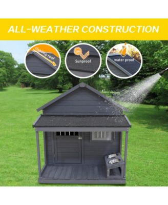 44.2 in. W x 44.6 in, D x 44.6 in. H Large Weatherproof Doghouse with Large Terrace, Wooden doors that can be Locked