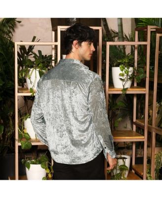 Men's Sage Green Solid Velvet Shirt