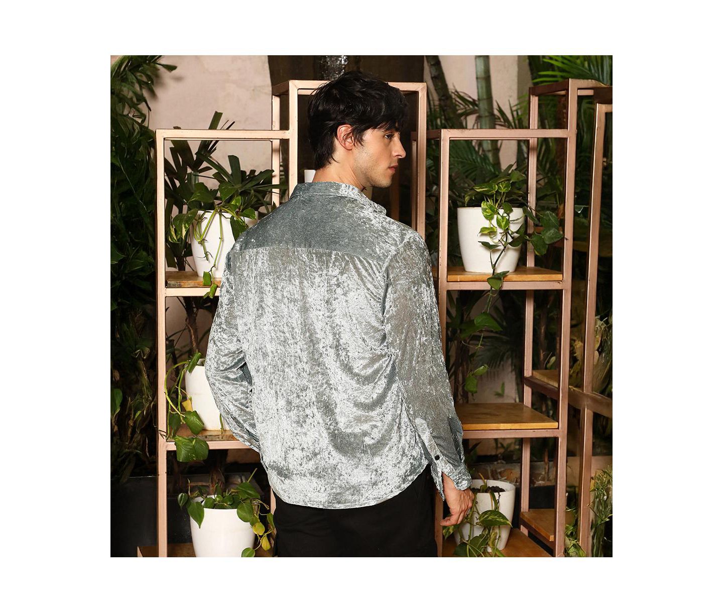 Мужская рубашка Cahoot Campus Sutra Sage Green Solid Velvet, цвет: Зелёный — фото 4