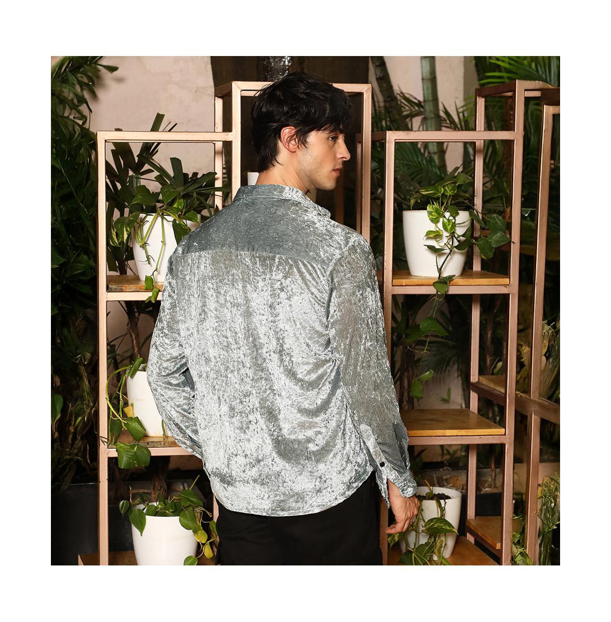 Campus Sutra Men's Sage Green Solid Velvet Shirt