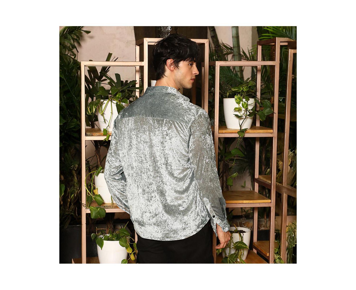 Men's Sage Green Solid Velvet Shirt