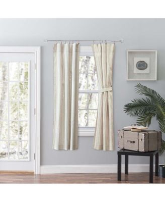 Plaza Classic Ticking Stripe Printed 3" Rod Pocket Tailored Panel Pair with Tiebacks 56" x 63" Tan