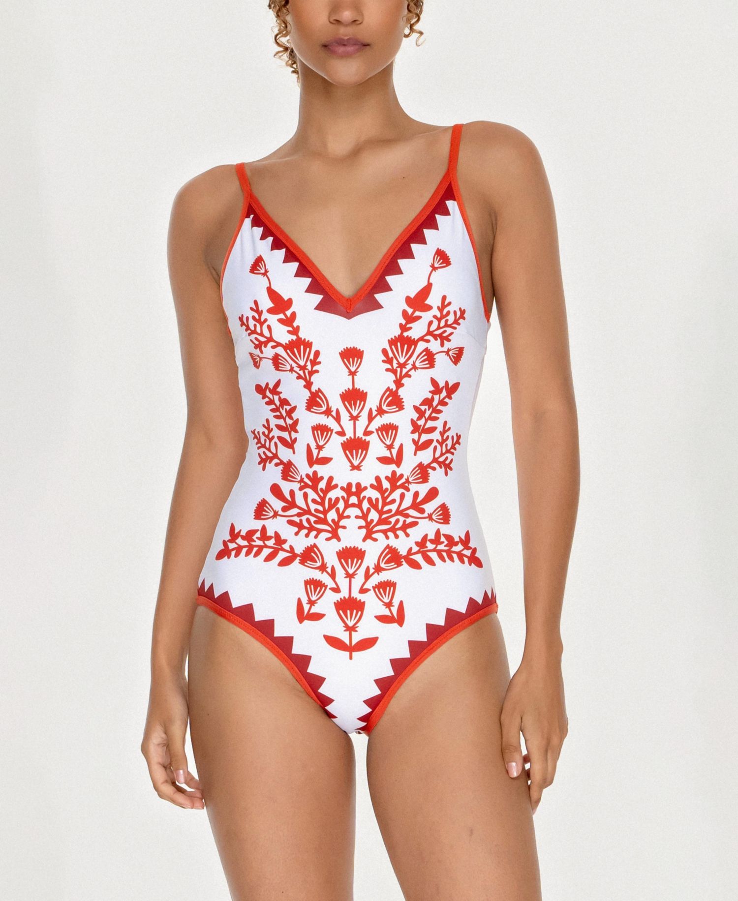 Women's Red Coral Reversible V-Neck One-Piece Swimsuit