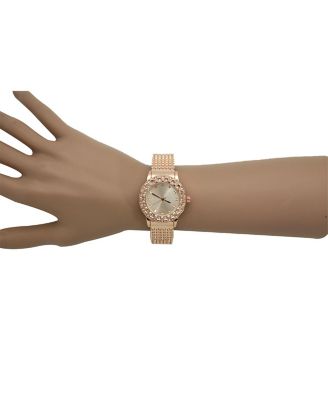 Rose Gold Thick Bangle Watch With Rhinestone Details