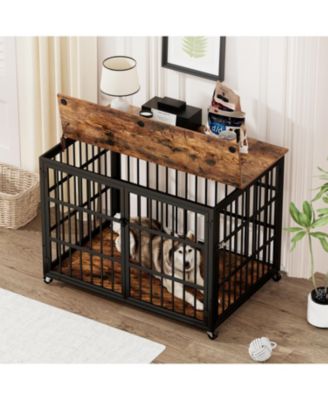  43.3 in. W x 29.9 in. D x 33.5 in. H dog crate wrought iron frame door with side openings in Rustic Brown