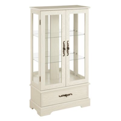 Glass Cabinet with Adjustable Glass Shelves 2 Doors and 1 drawer Cabinet Bulb Included