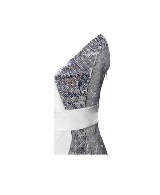 Women's Silver Night White Sequin Crepe Tuxedo Blazer Dress