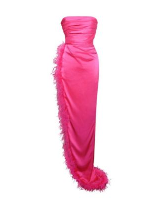 Women's Perrin Fuchsia Pink Feather Dress High Slit Gown