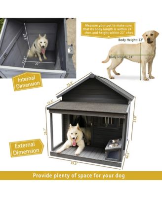 44.2 in. W x 44.6 in, D x 44.6 in. H Large Weatherproof Doghouse with Large Terrace and Cleaning mat, Feeding Bowl