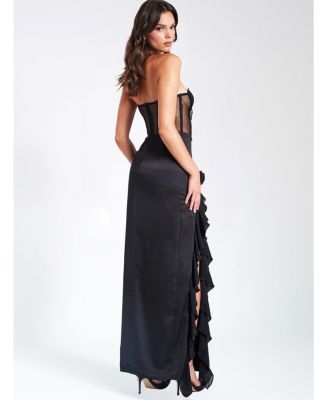Women's Talia Black Satin Lace Corset Maxi Dress