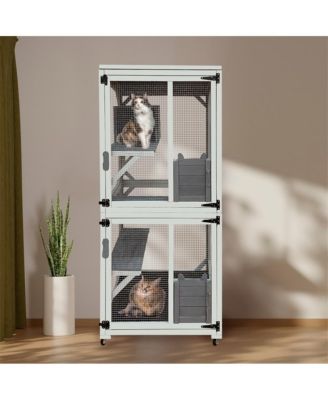 71 in. H Outdoor Wooden Cat Enclosure with Napping House 4 Platforms & Weatherproof Asphalt Roof in Gray