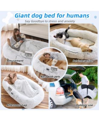 Grey White Human Dog Bed Washable Faux Fur Dog Bed Napping Orthopedic Dog Bed