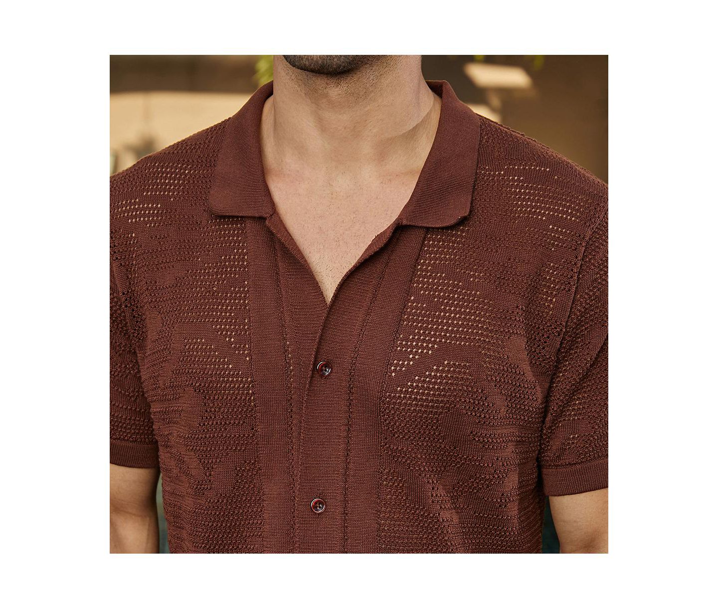 Мужское поло Cahoot Campus Sutra Russet Brown Fluid-Knit Polo, цвет: Коричневый — фото 7