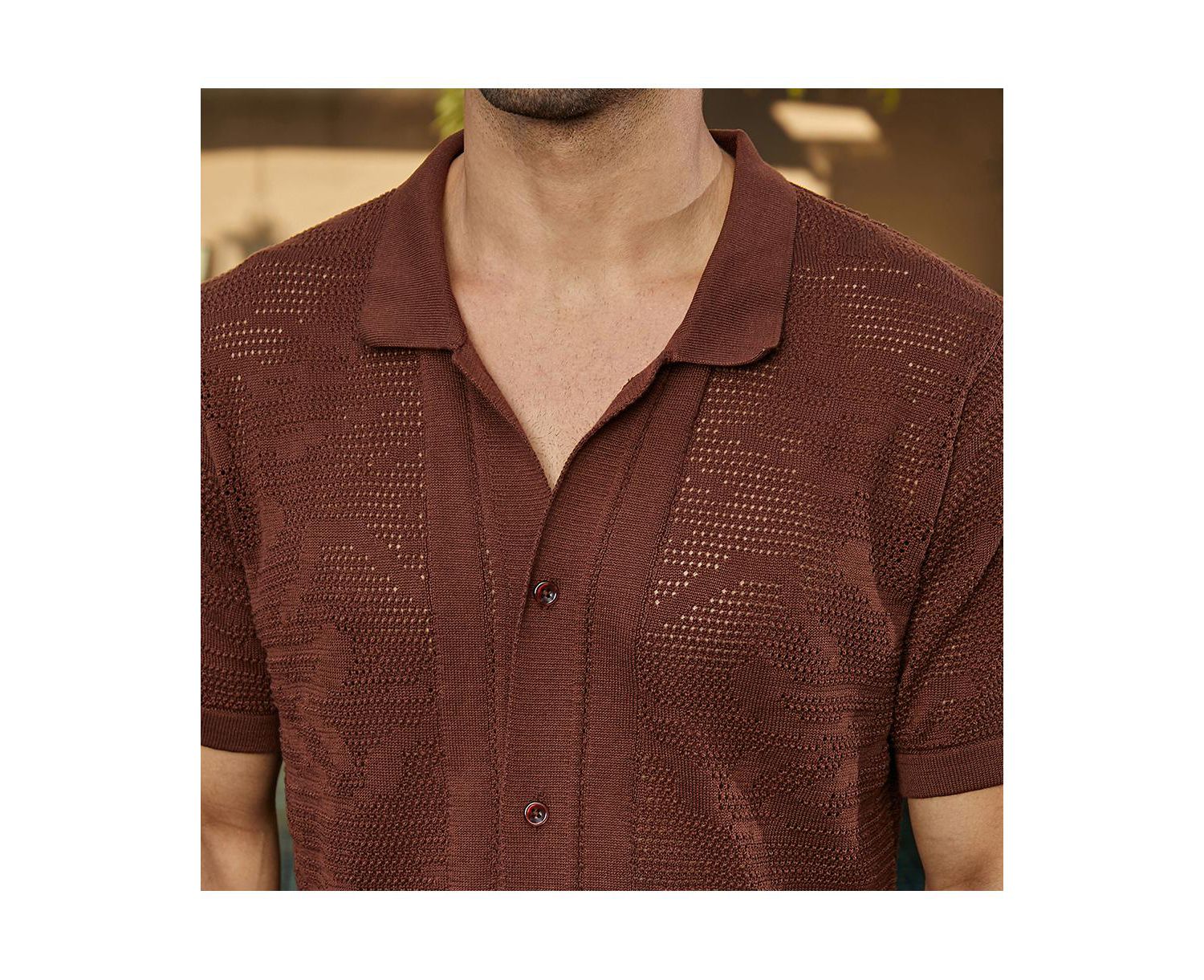 Men's Russet Brown Fluid-Knit Polo Shirt