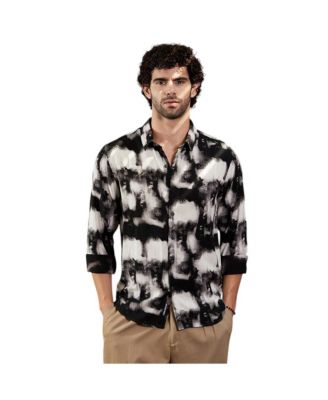 Men's Onyx Black Textured Brushwork Shirt
