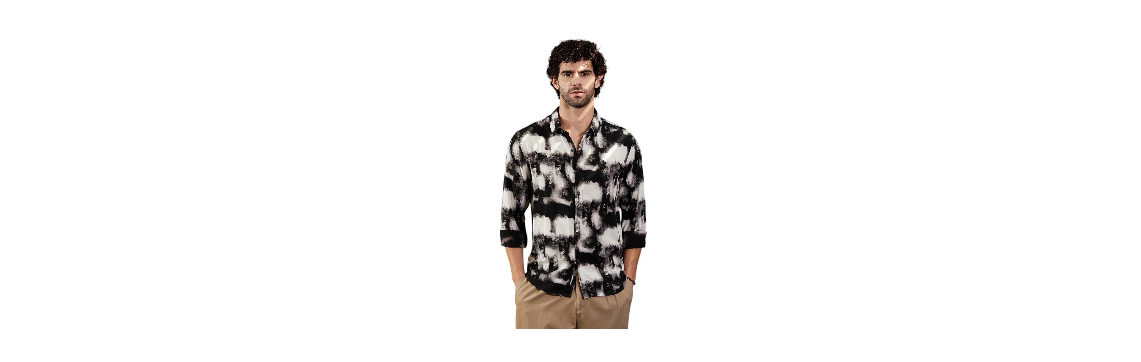 Campus Sutra Men's Onyx Black Textured Brushwork Shirt