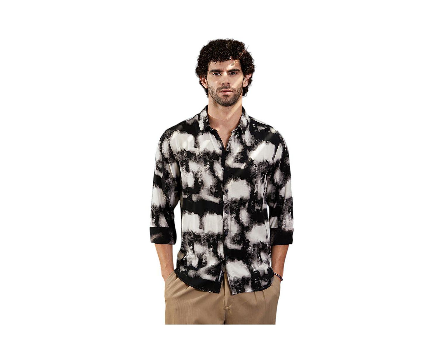 Men's Onyx Black Textured Brushwork Shirt