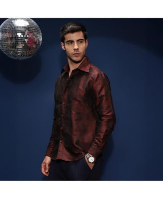 Men's Burgundy Red Abstract-Woven Shirt