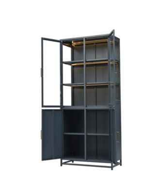 76.75" Tall Display Cabinet with Glass Doors and LED Lights