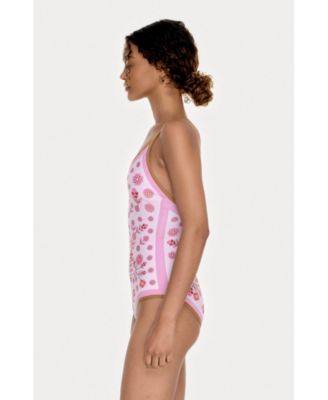 Women's Pink Garden Reversible V-Neck One-Piece Swimsuit